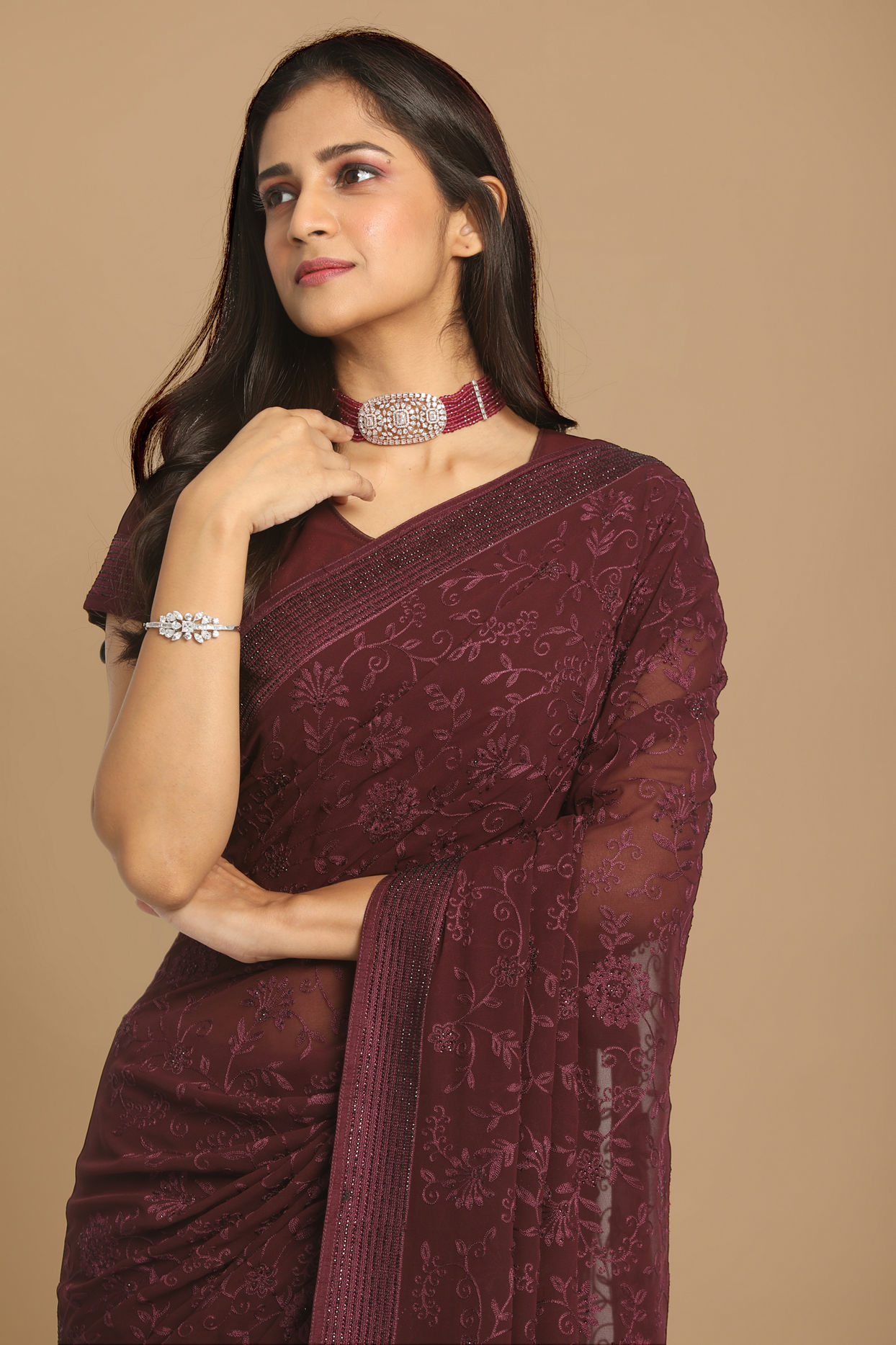 Coveted Wine Saree image number 1